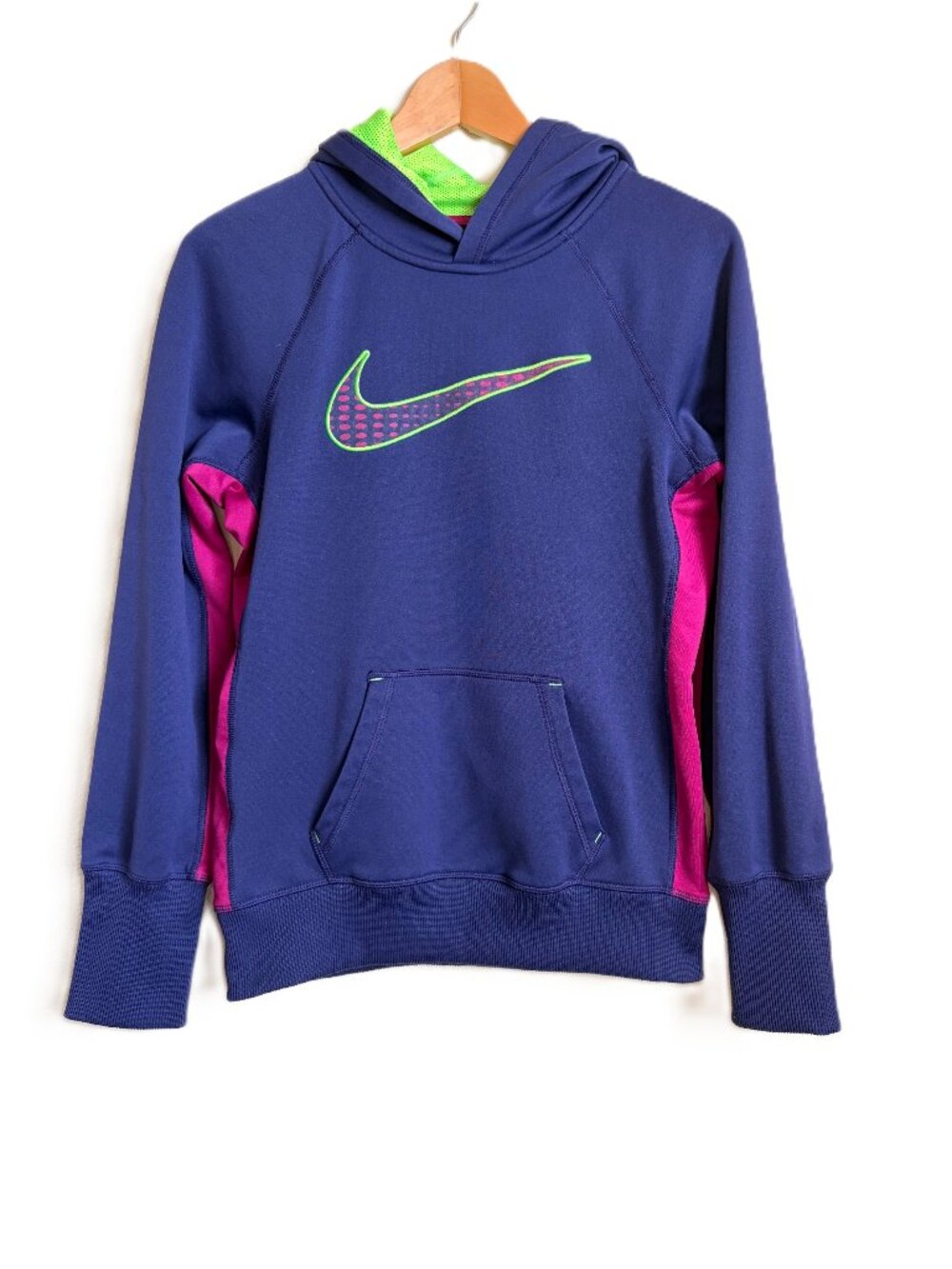 Nike Therma-FIT Color Block Hoodie Women’s Small Big Swoosh Purple Pink Green Pu